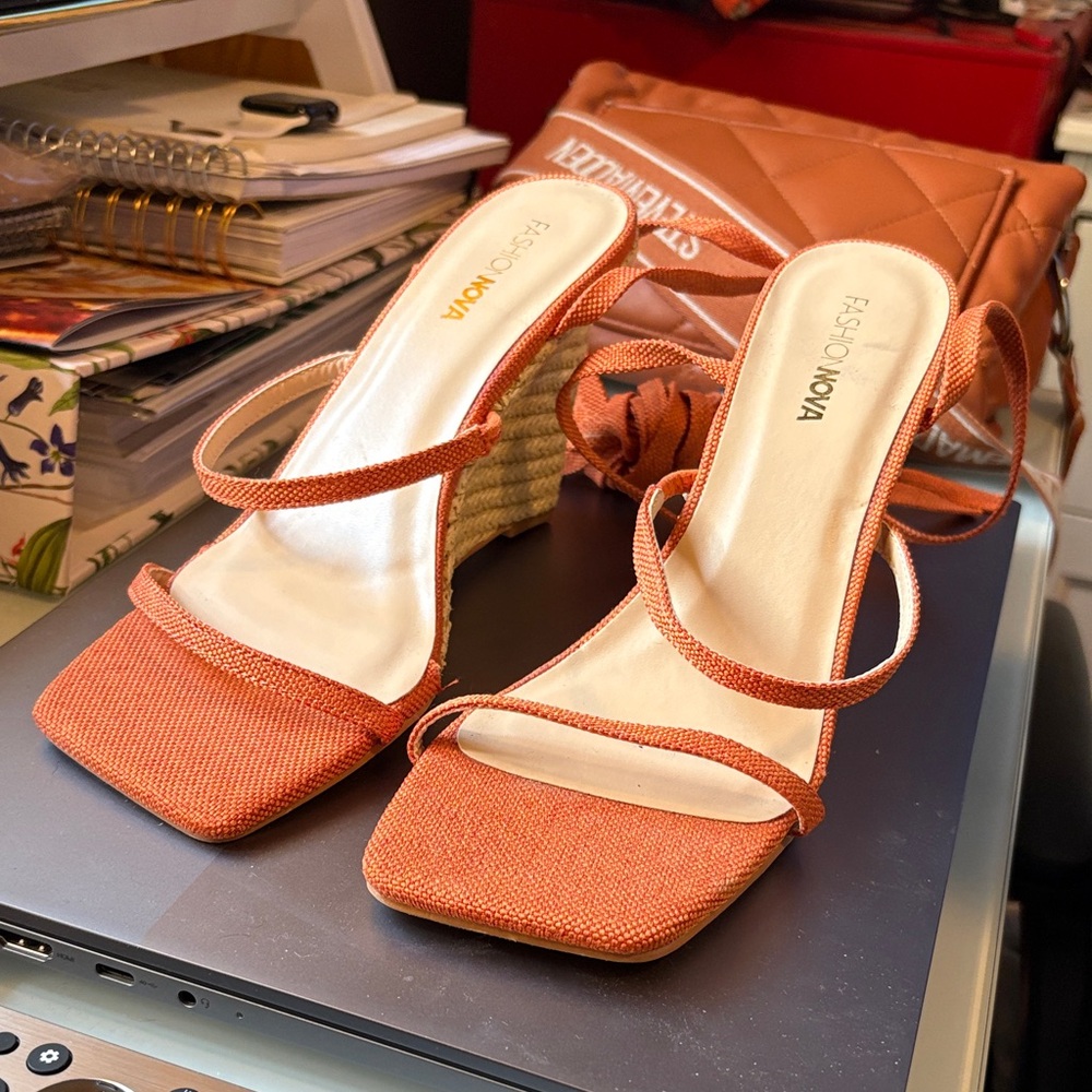 Fashion Nova Bold Orange Strappy Heels